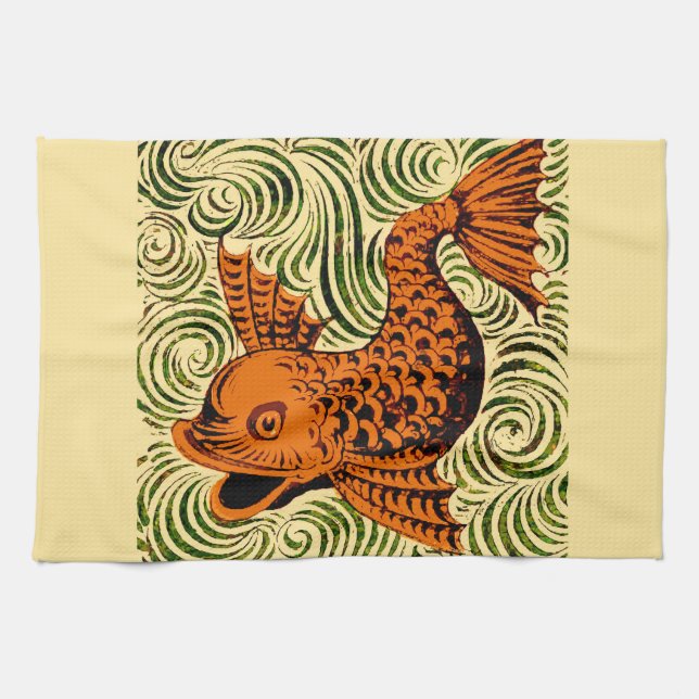 Fish Antique Tile Old art ancient Kitchen Towel (Horizontal)