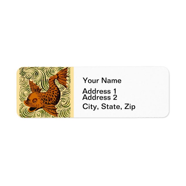 Fish Antique Tile Old art ancient Label (Front)
