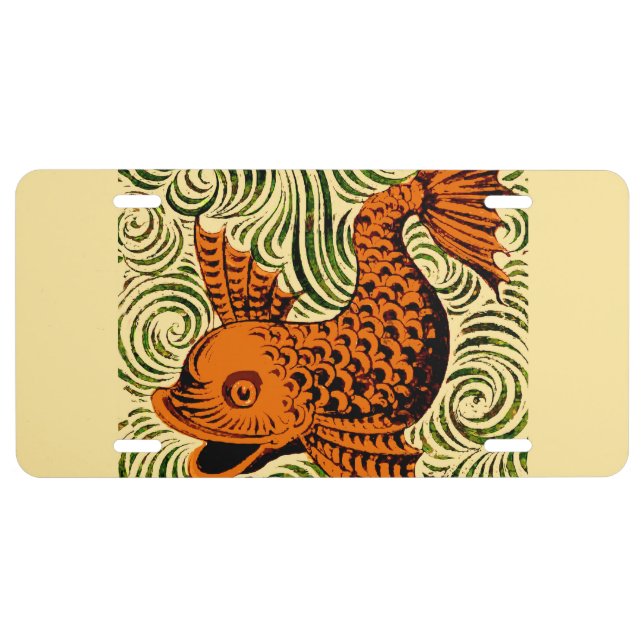 Fish Antique Tile Old art ancient License Plate (Front)