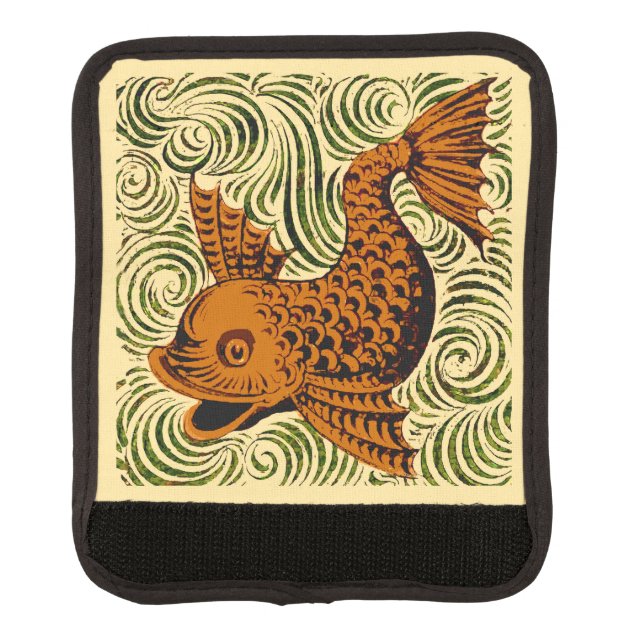 Fish Antique Tile Old art ancient Luggage Handle Wrap (Front)