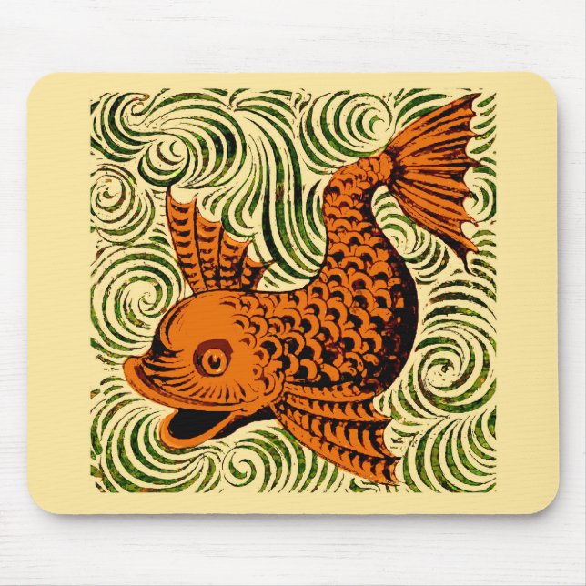 Fish Antique Tile Old art ancient Mouse Pad (Front)