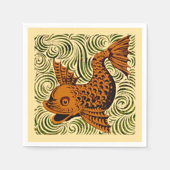 Fish Antique Tile Old art ancient Napkins (Front)