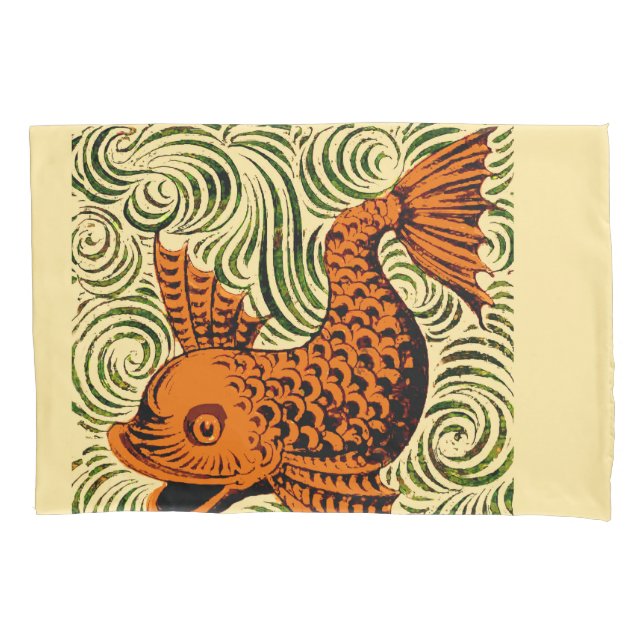Fish Antique Tile Old art ancient Pillow Case (Front)