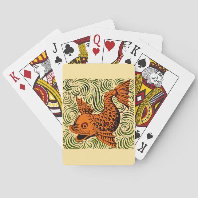 Fish Antique Tile Old art ancient Poker Cards (Back)