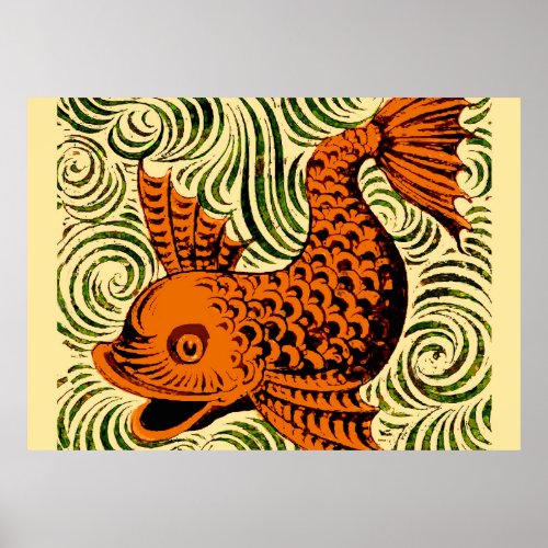 Fish Antique Tile Old art ancient Poster