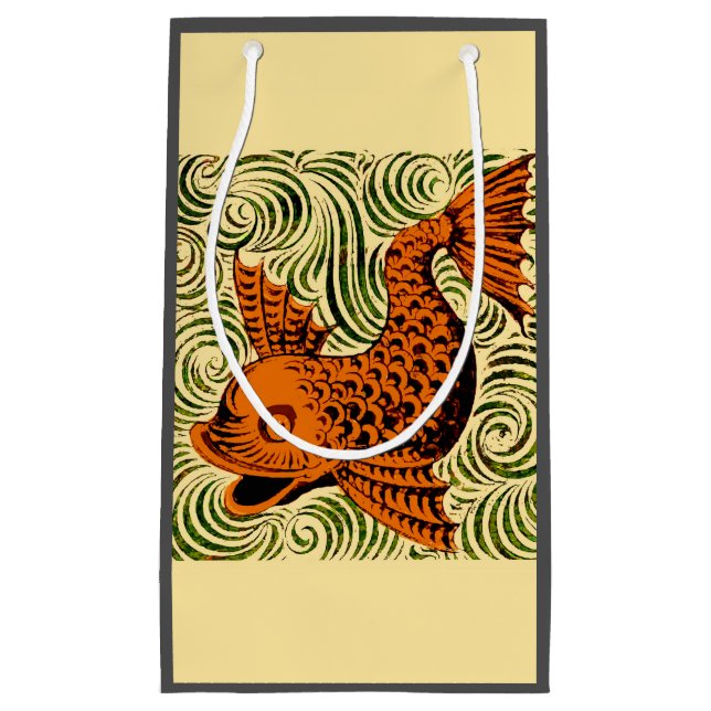 Fish Antique Tile Old art ancient Small Gift Bag (Front)