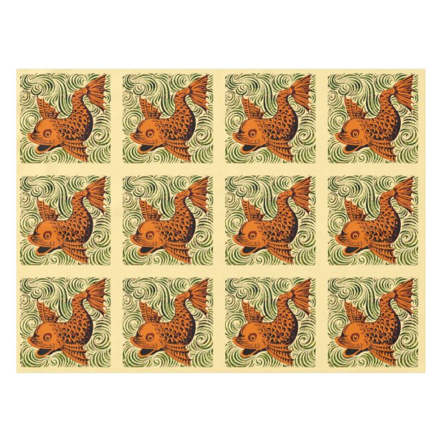 Fish Antique Tile Old art ancient Tablecloth (Front (Horizontal))