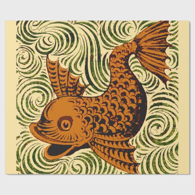 Fish Antique Tile Old art ancient Wrapping Paper (Flat)