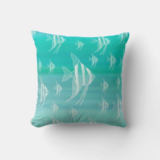 Fish aquamarine ocean turquoise coastal throw pillow (Front)
