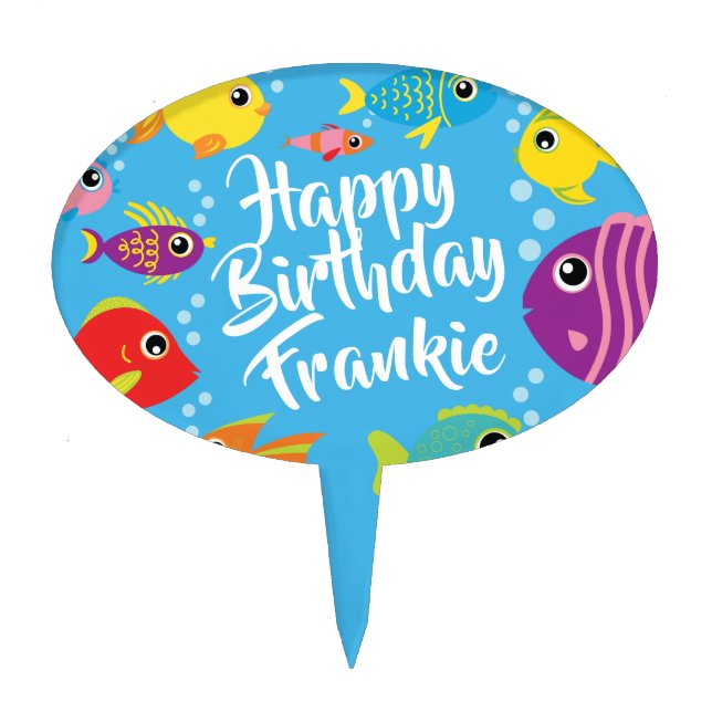 Fish Aquarium 1st Birthday Cake Pick Topper Decor (Front)