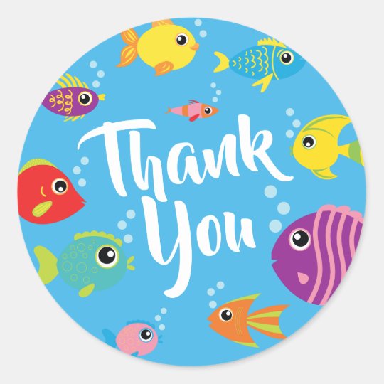 Fish Aquarium 1st Birthday Thank You Sticker Seals | Zazzle.com