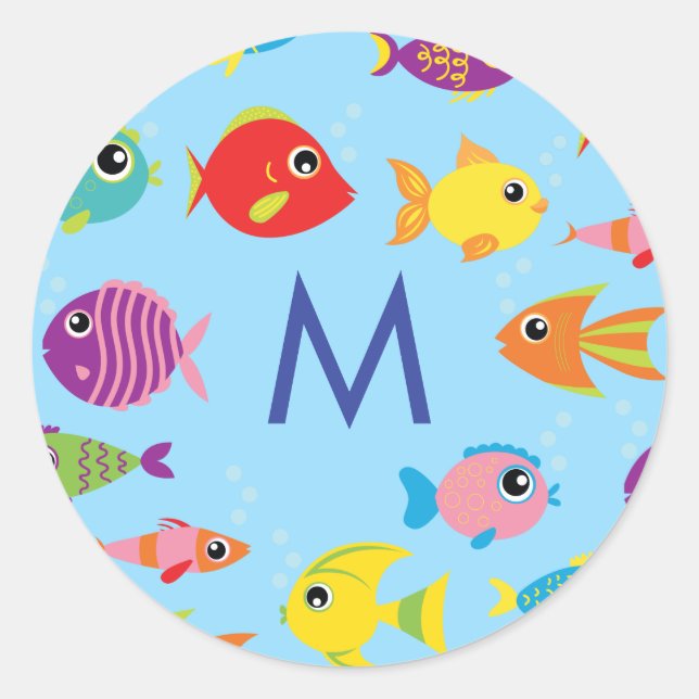 Fish Aquarium Cute Kid Name Envelope Seal Stickers (Front)