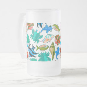 Fish Aquarium Fish Pattern Frosted Glass Beer Mug