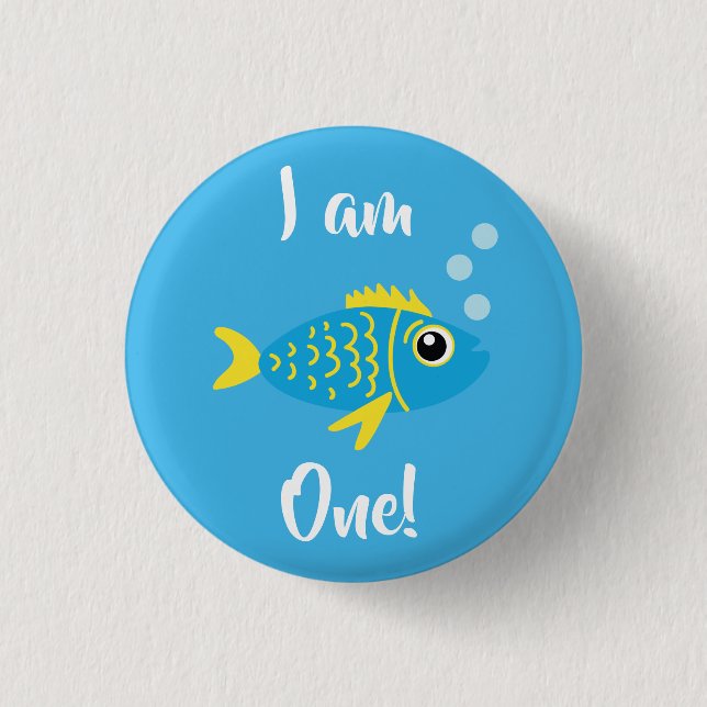 Fish Aquarium Kid's 1st Birthday Button Pin (Front)