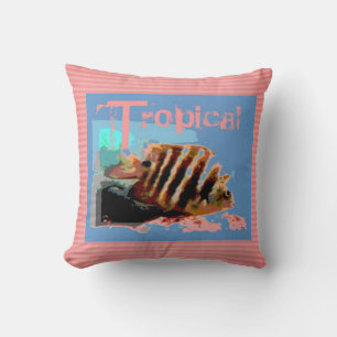 Fish Aquatic Stripes and Dots Pattern Pillow