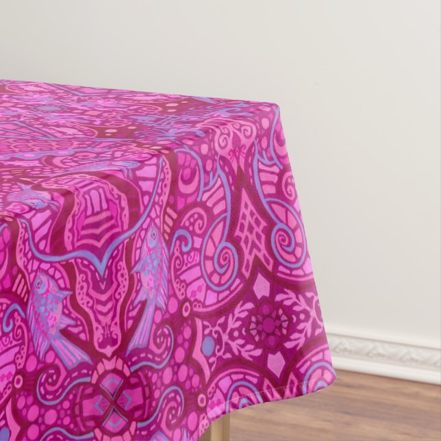 Fish Arabesque Underwater Bohemian Pattern Pink Tablecloth (In Situ)