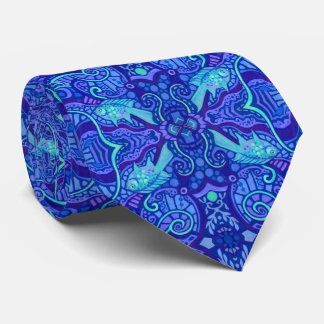 Fish Arabesque Underwater Bohemian Pattern Purple Neck Tie