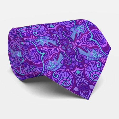 Fish Arabesque Underwater Bohemian Pattern Purple Neck Tie