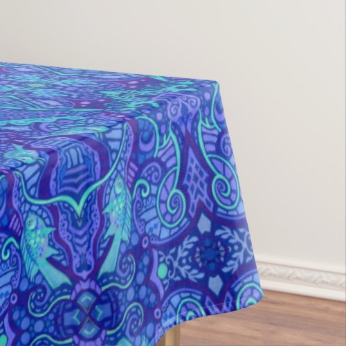 Fish Arabesque Underwater Bohemian Pattern Violet Tablecloth