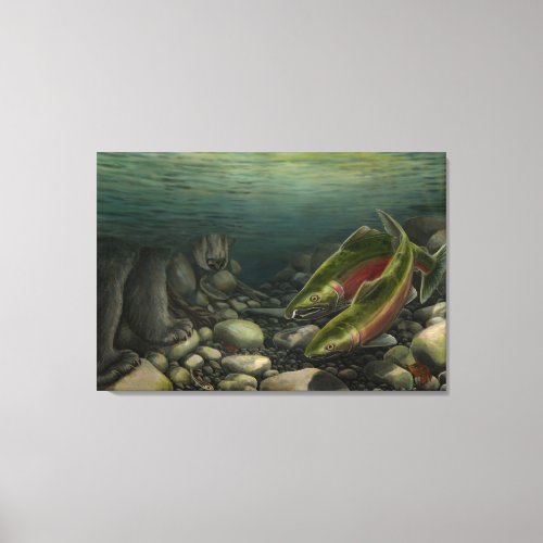 Fish Art Canvas Coho Salmon w Bear Canvas Print