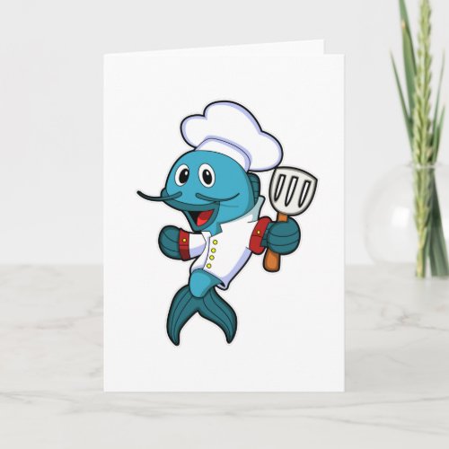 Fish as Cook with Cooking apron  Spatula Card