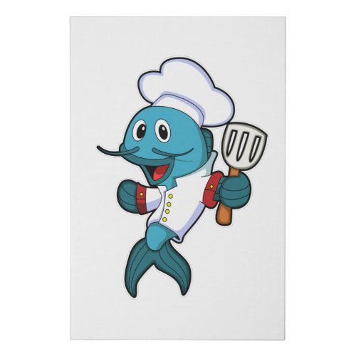 Fish as Cook with Cooking apron  Spatula Faux Canvas Print