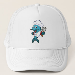 Fish as Cook with Cooking apron & Spatula Trucker Hat