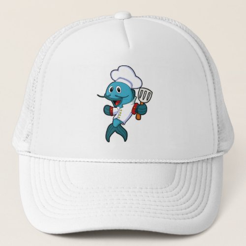 Fish as Cook with Cooking apron  Spatula Trucker Hat