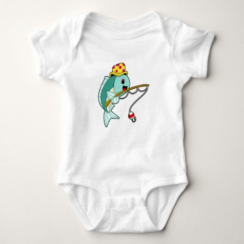 Fish at Fishing with Fishing rod  Hat Baby Bodysuit