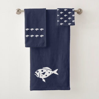 Fish Bath Ocean Blue & white Bath Towel Set
