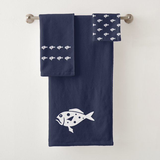 Fish Bath Ocean Blue & white Bath Towel Set (Insitu)