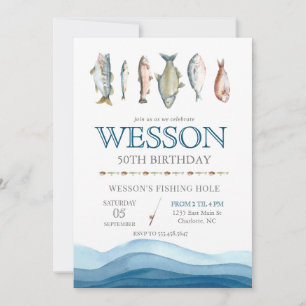 Fish Birthday Invitation, Fishing Male Birthday Invitation