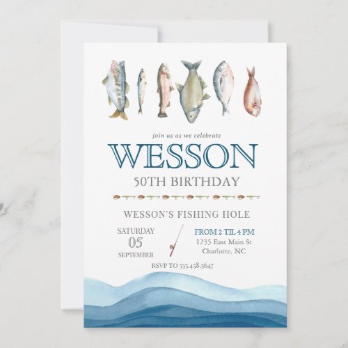 Fish Birthday Invitation Fishing Male Birthday Invitation