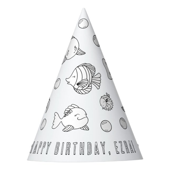 Fish Birthday Party - Color Your Own Party Hat (Front)