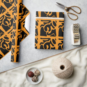 Fish Black and Orange Freeform Pattern Wrapping Paper