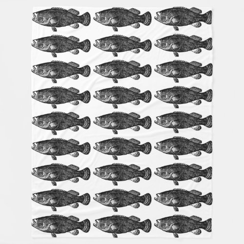 Fish Black Grouper Fishy Fishing For Him Fleece Blanket