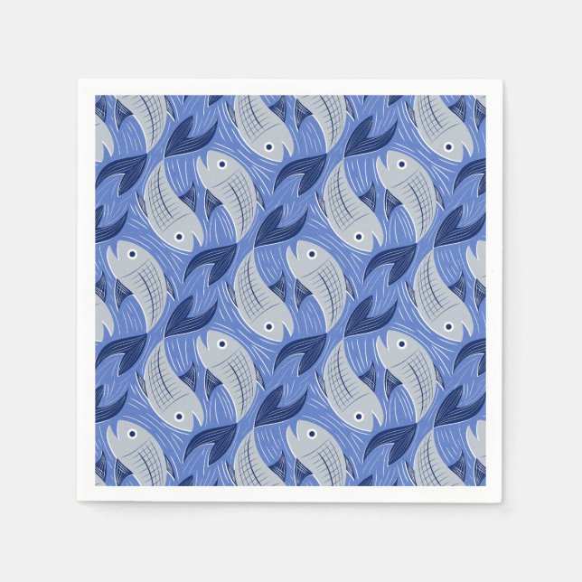 Fish block print - blue napkins (Front)