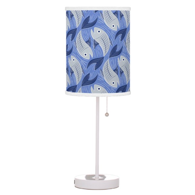 Fish block print - blue table lamp (Left)