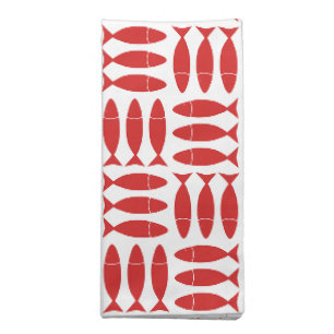 Fish Block Print Nautical - Red & White Cloth Napkin