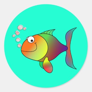 Fish: Blowing Bubbles Classic Round Sticker by Virginia5050 at Zazzle
