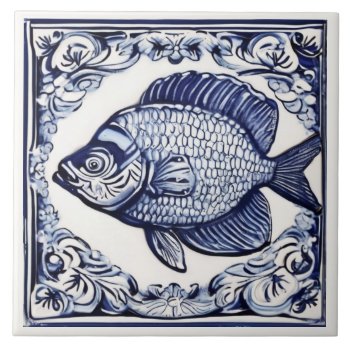 Fish Blue And White Sea & Ocean Themed Beach House Ceramic Tile by inspirationzstore at Zazzle