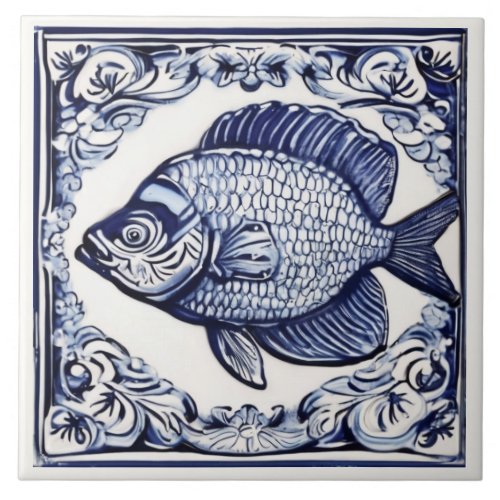 Fish Blue and White Sea  Ocean themed Beach House Ceramic Tile
