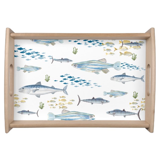 Fish Blue And Yellow Nautical Serving Tray (Front)