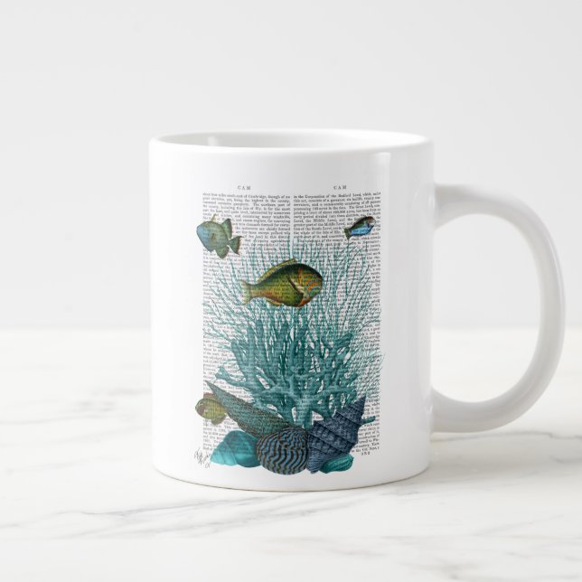 Fish, Blue Shells and Corals Giant Coffee Mug (Right)