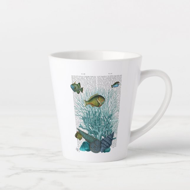 Fish, Blue Shells and Corals Latte Mug (Right)