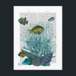 Fish, Blue Shells and Corals Postcard<br><div class="desc">Fish,  Blue Shells,  and Corals by Fab Funky. Features sealife with a book page for a background.|190021D</div>
