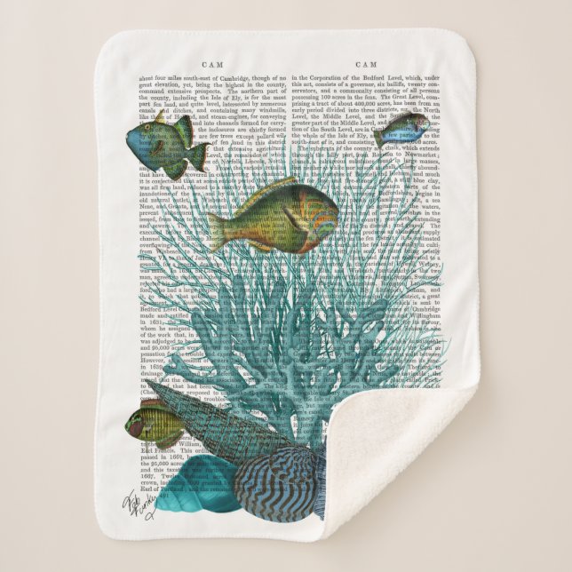Fish, Blue Shells and Corals Sherpa Blanket (Front)