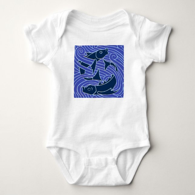 Fish Bold Swimming Ocean Blue Fishing Baby Bodysuit (Front)
