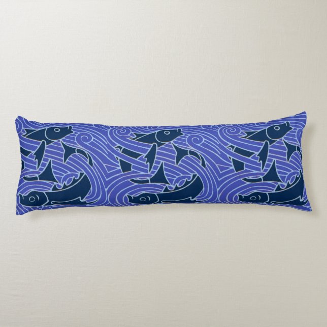 Fish Bold Swimming Ocean Blue Fishing Body Pillow (Back)