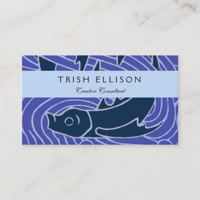 Fish Bold Swimming Ocean Blue Fishing Business Card (Front)